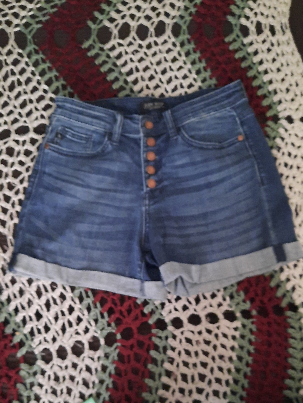 Judy Blue Medium Blue Button-Front Rolled Hem Jean Shorts